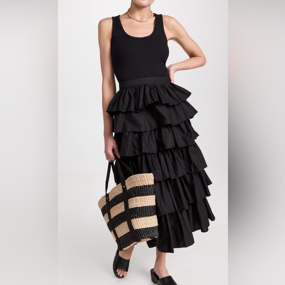 English Factory Women's Pleated Combo Maxi Poplin Skirt, Black, M